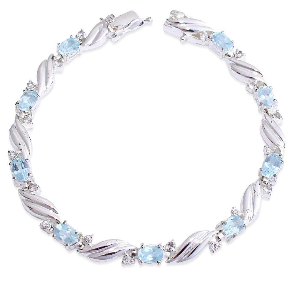 Vintage Sky Blue Topaz Sterling Silver Tennis Bracelet Light Blue Oval Gemstone